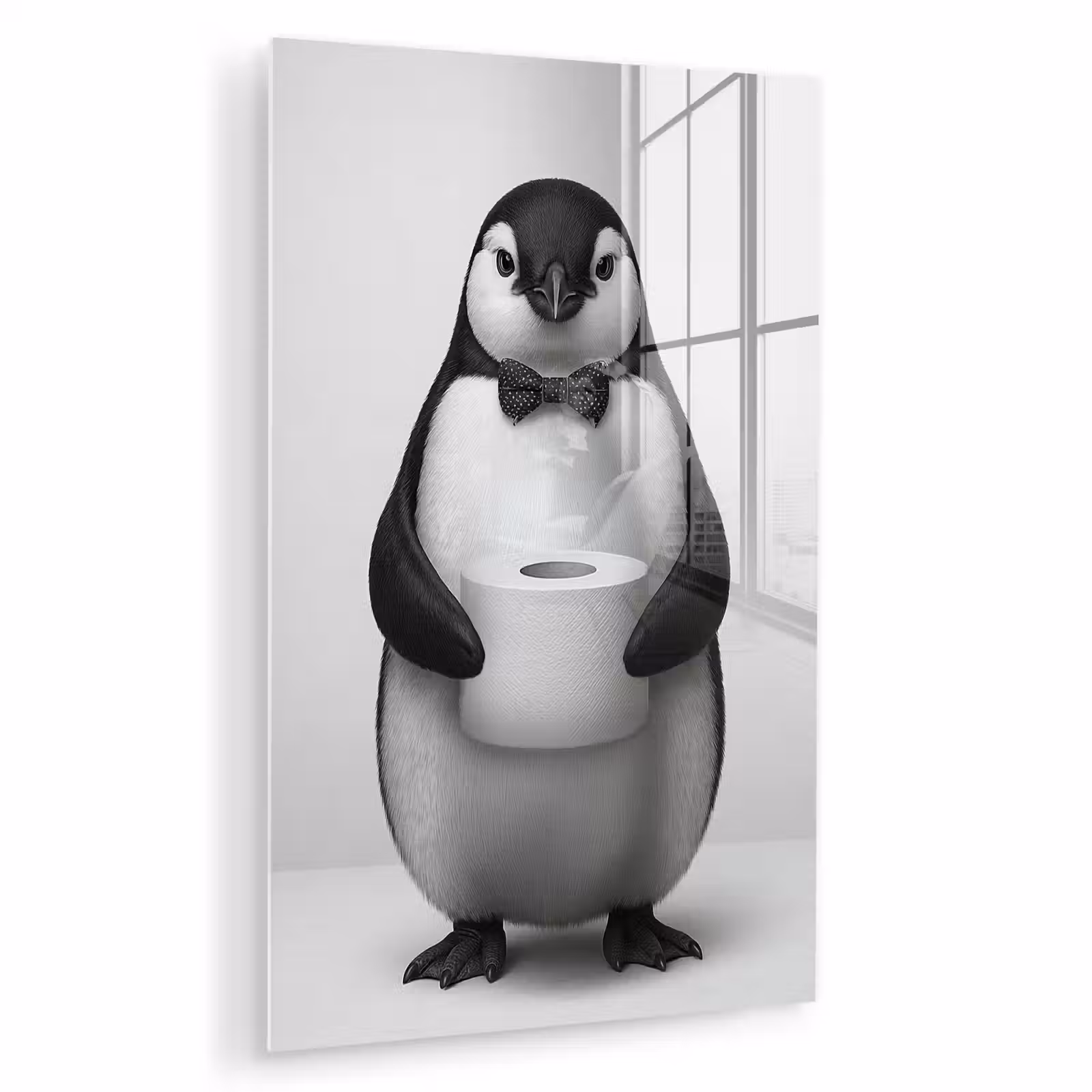Glas schilderij - Pinguïn - WC rol - Wit — 1