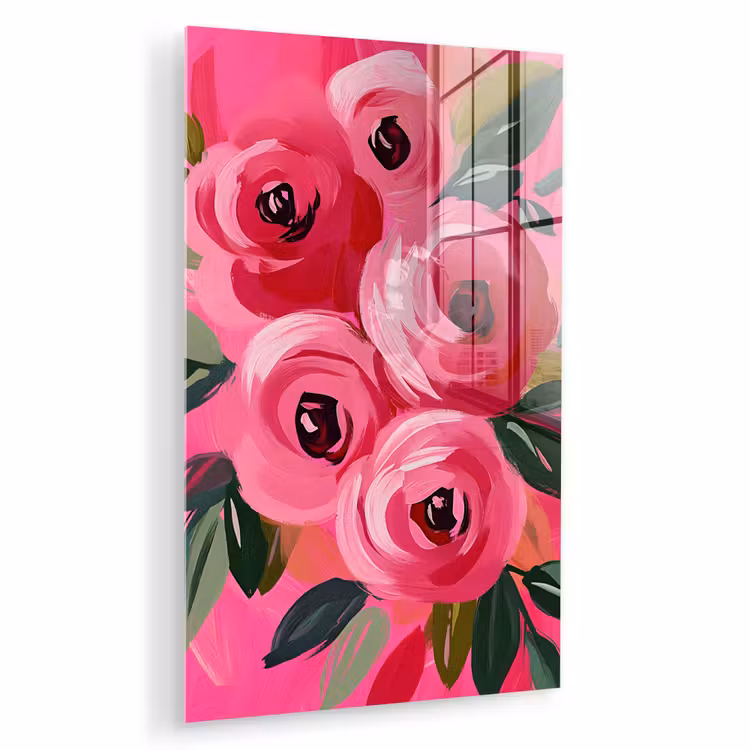 Glas schilderij - Bloemen - Verf - Roze — 1