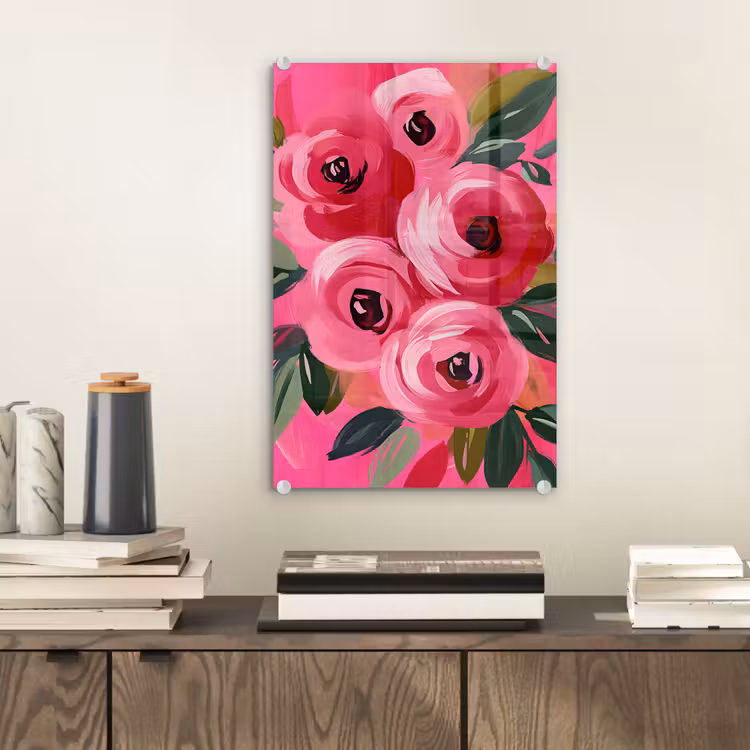 Glas schilderij - Bloemen - Verf - Roze — 2