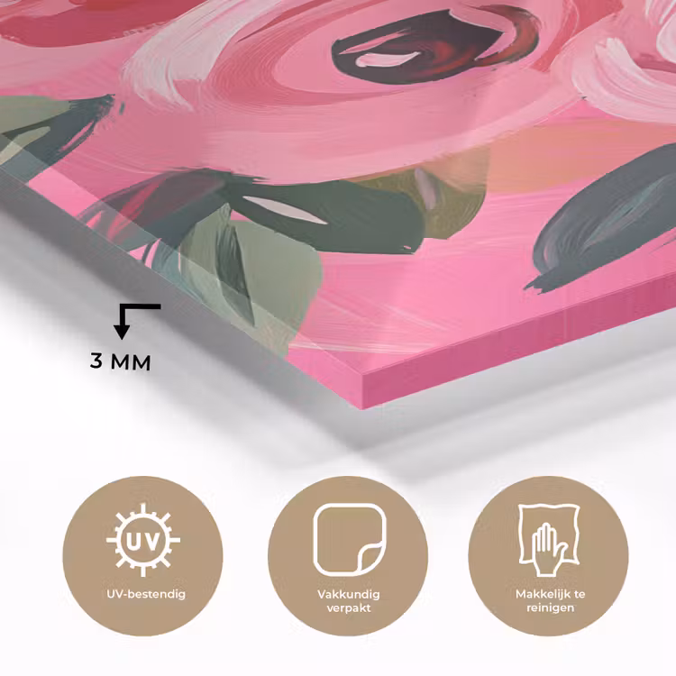 Glas schilderij - Bloemen - Verf - Roze — 3