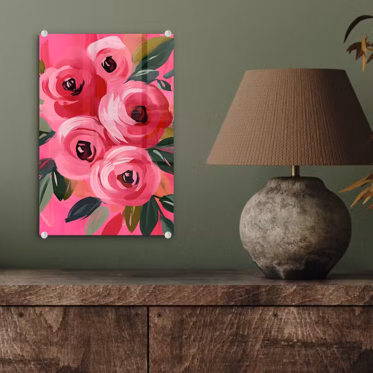 Glas schilderij - Bloemen - Verf - Roze — 4
