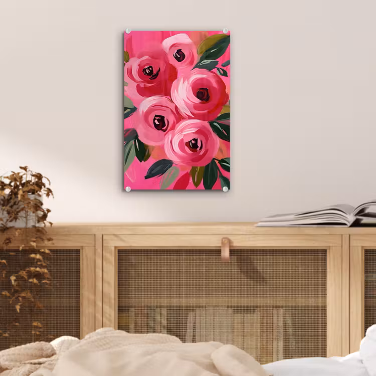 Glas schilderij - Bloemen - Verf - Roze — 5