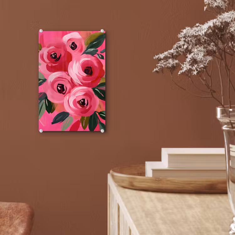 Glas schilderij - Bloemen - Verf - Roze — 6