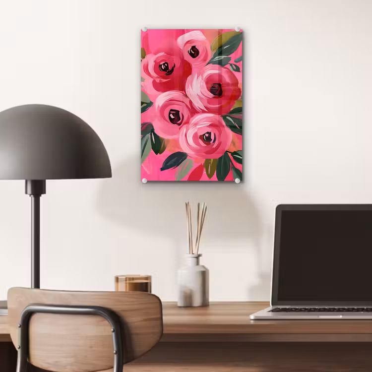 Glas schilderij - Bloemen - Verf - Roze — 7