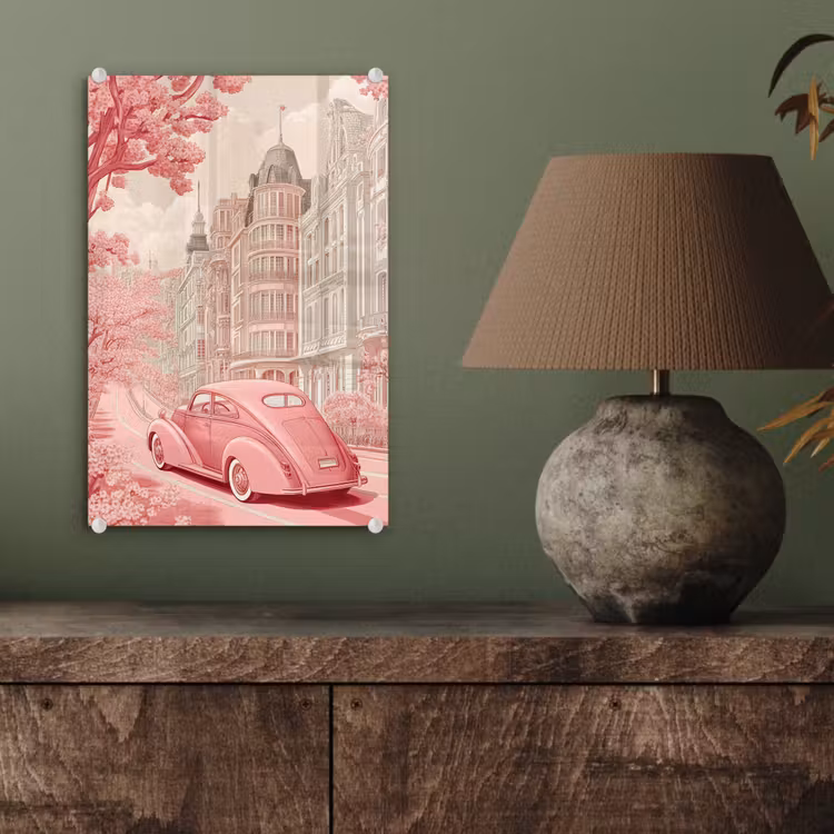 Glas schilderij - City - Car - Pink — 4