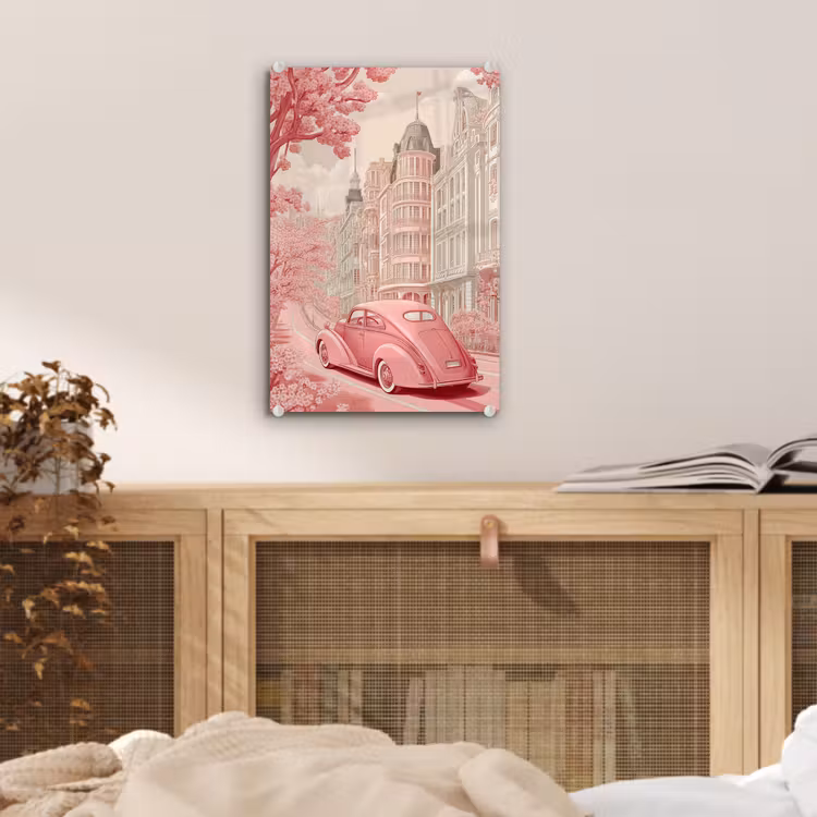 Glas schilderij - City - Car - Pink — 5