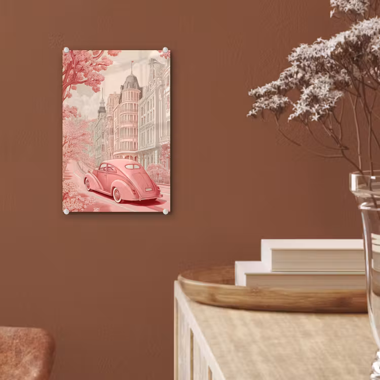 Glas schilderij - City - Car - Pink — 6