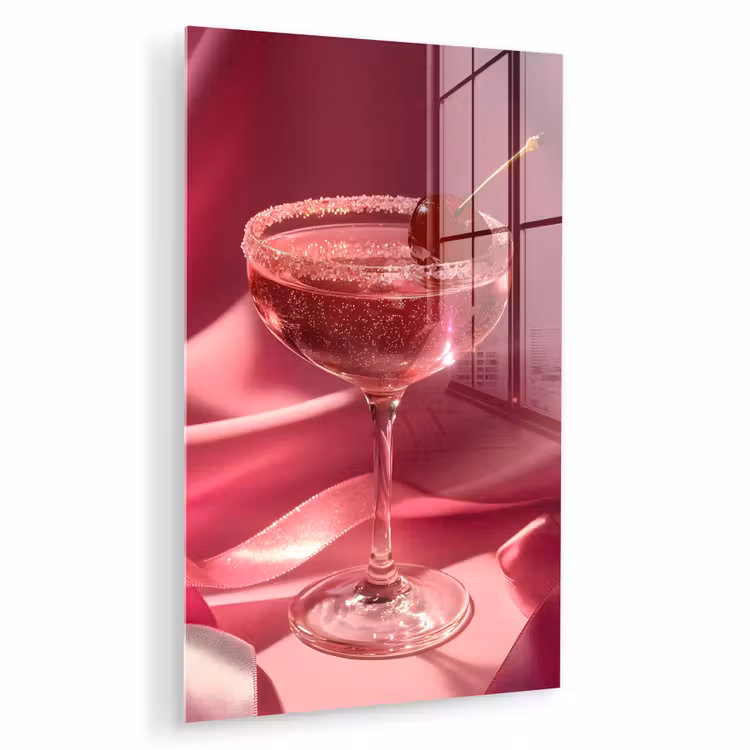 Glas schilderij - Cocktail - Pink - Luxe — 1