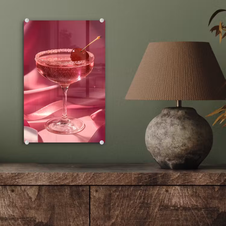 Glas schilderij - Cocktail - Pink - Luxe — 4