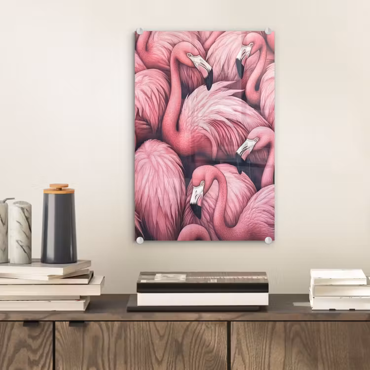 Glas schilderij - Flamingo - Roze - Dieren — 2