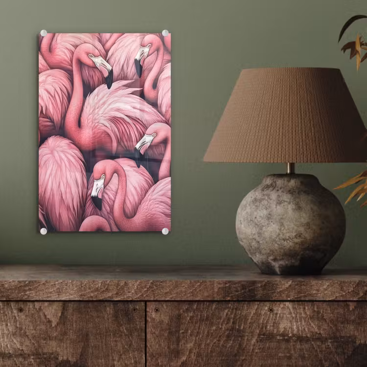 Glas schilderij - Flamingo - Roze - Dieren — 4
