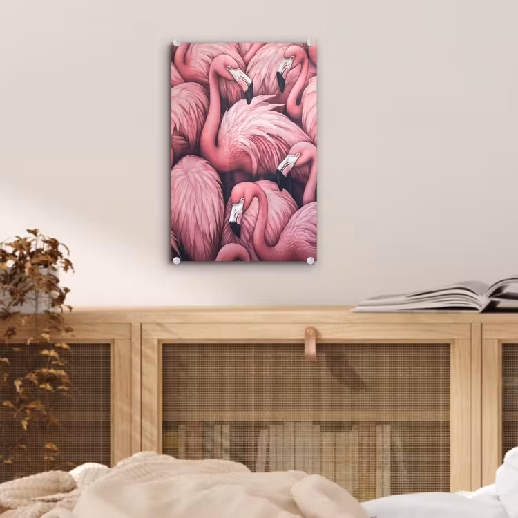 Glas schilderij - Flamingo - Roze - Dieren — 5