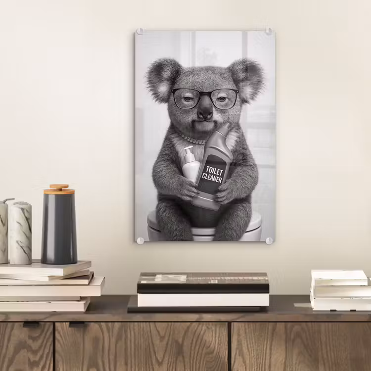 Glas schilderij - Koala - Bril - Toilet — 2