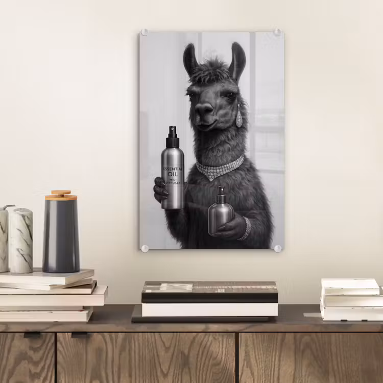 Glas schilderij - Lama - Flessen - Zwart - Wit — 2