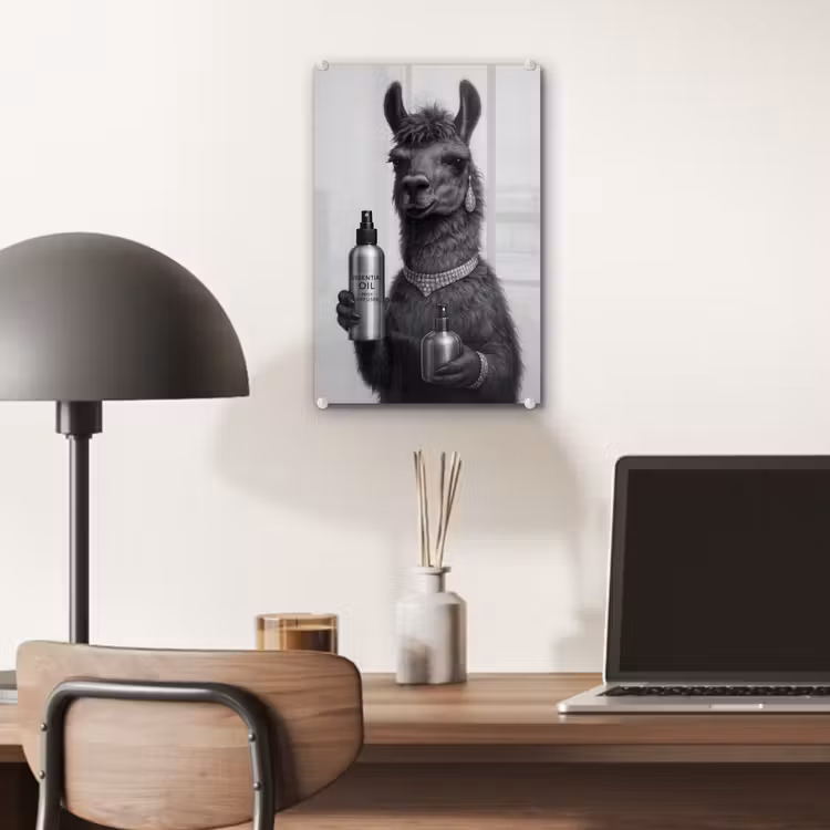 Glas schilderij - Lama - Flessen - Zwart - Wit — 7