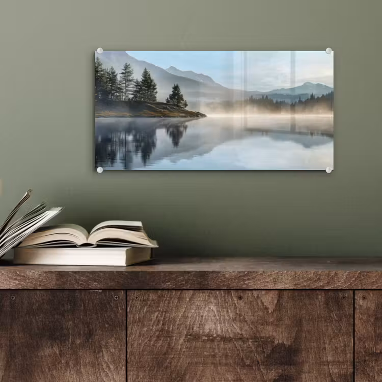 Glas schilderij - Meer - Mist - Bergen - Landschap — 4