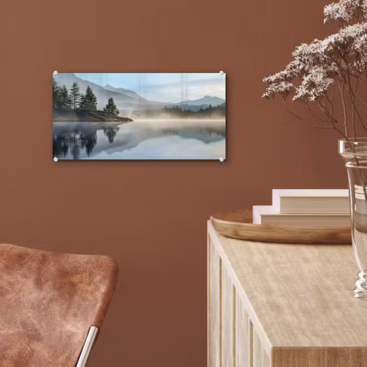 Glas schilderij - Meer - Mist - Bergen - Landschap — 6