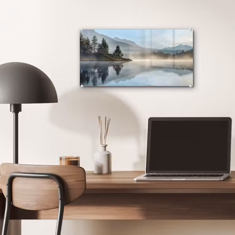 Glas schilderij - Meer - Mist - Bergen - Landschap — 7