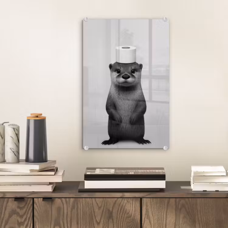Glas schilderij - Otter - WC rol - Zwart - Wit — 2
