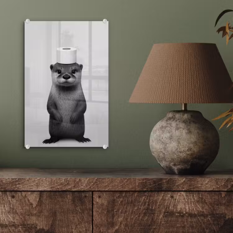 Glas schilderij - Otter - WC rol - Zwart - Wit — 4