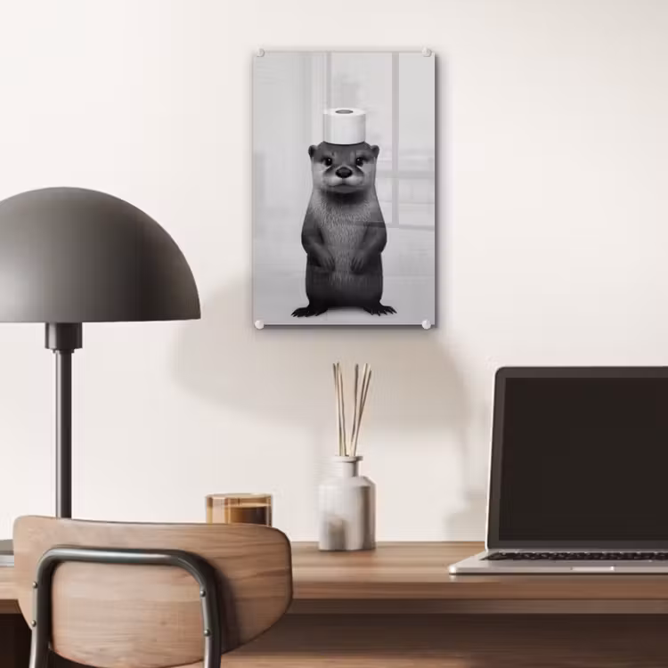 Glas schilderij - Otter - WC rol - Zwart - Wit — 7