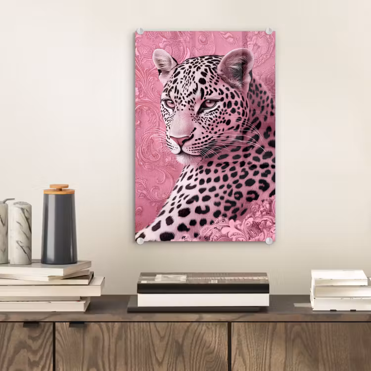 Glas schilderij - Panter - Luxe - Roze — 2