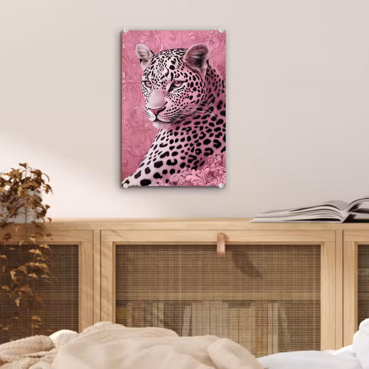 Glas schilderij - Panter - Luxe - Roze — 5