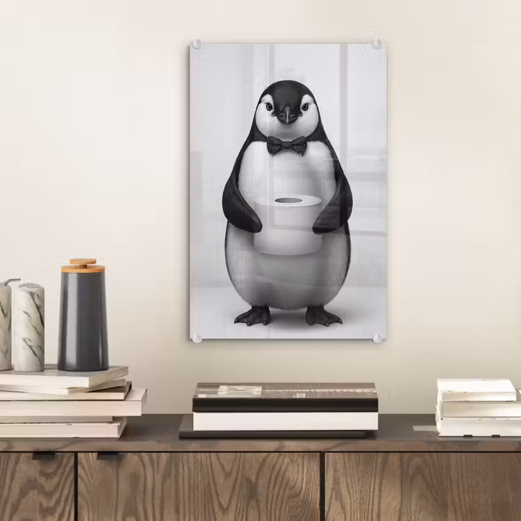 Glas schilderij - Pinguïn - WC rol - Wit — 2