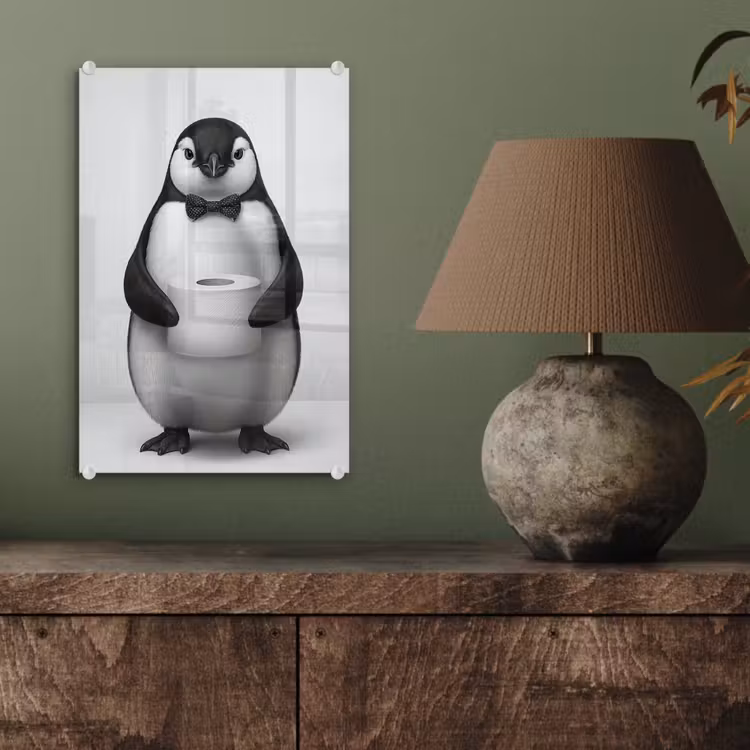 Glas schilderij - Pinguïn - WC rol - Wit — 4