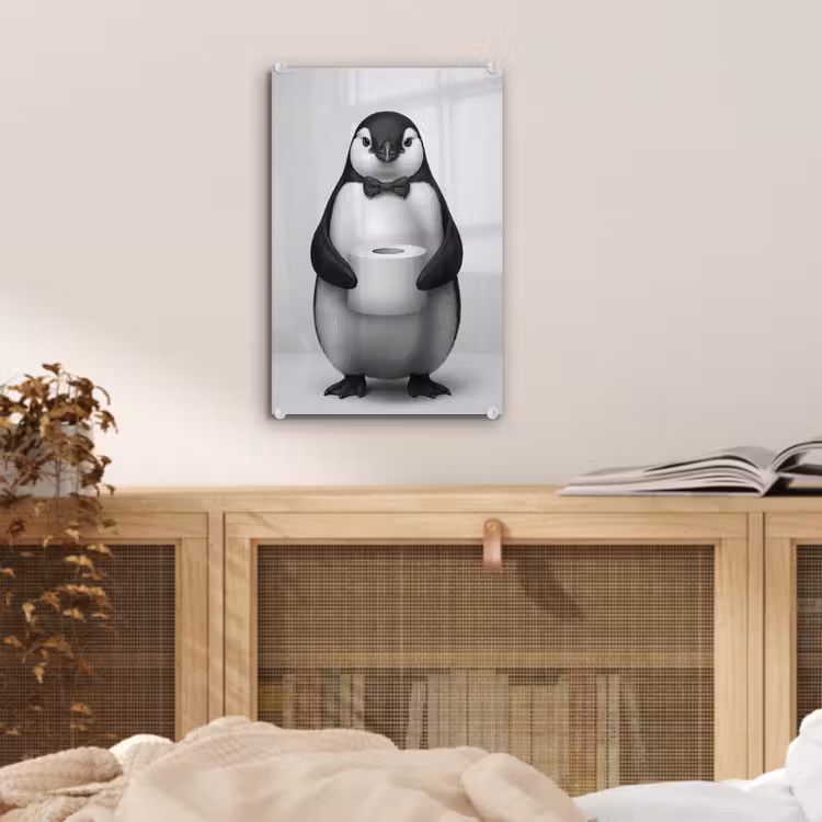 Glas schilderij - Pinguïn - WC rol - Wit — 5
