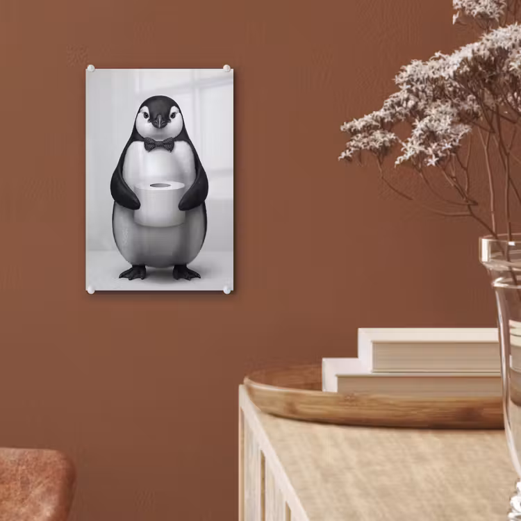 Glas schilderij - Pinguïn - WC rol - Wit — 6