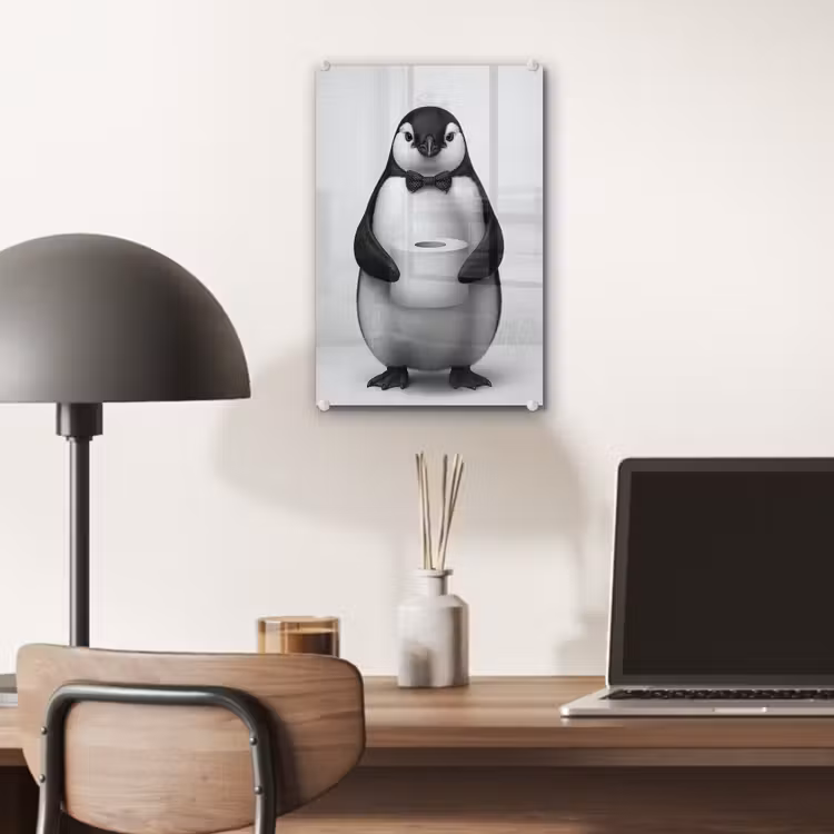 Glas schilderij - Pinguïn - WC rol - Wit — 7