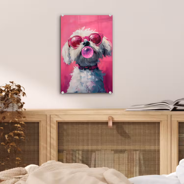 Glas schilderij - Pink - Hond - Bubbel — 5