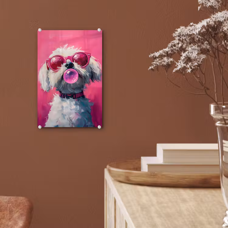 Glas schilderij - Pink - Hond - Bubbel — 6