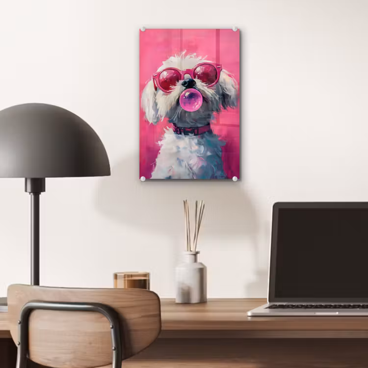 Glas schilderij - Pink - Hond - Bubbel — 7