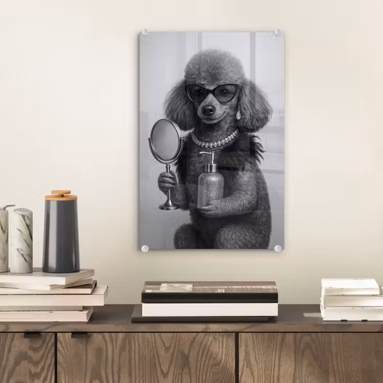 Glas schilderij - Poedel - Spiegel - Zwart - Wit — 2