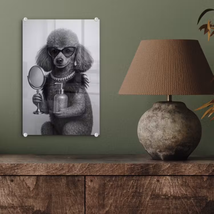 Glas schilderij - Poedel - Spiegel - Zwart - Wit — 4