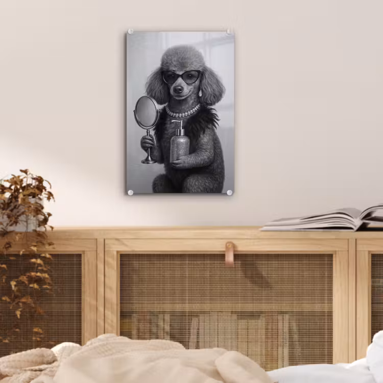 Glas schilderij - Poedel - Spiegel - Zwart - Wit — 5