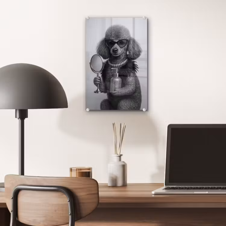 Glas schilderij - Poedel - Spiegel - Zwart - Wit — 7