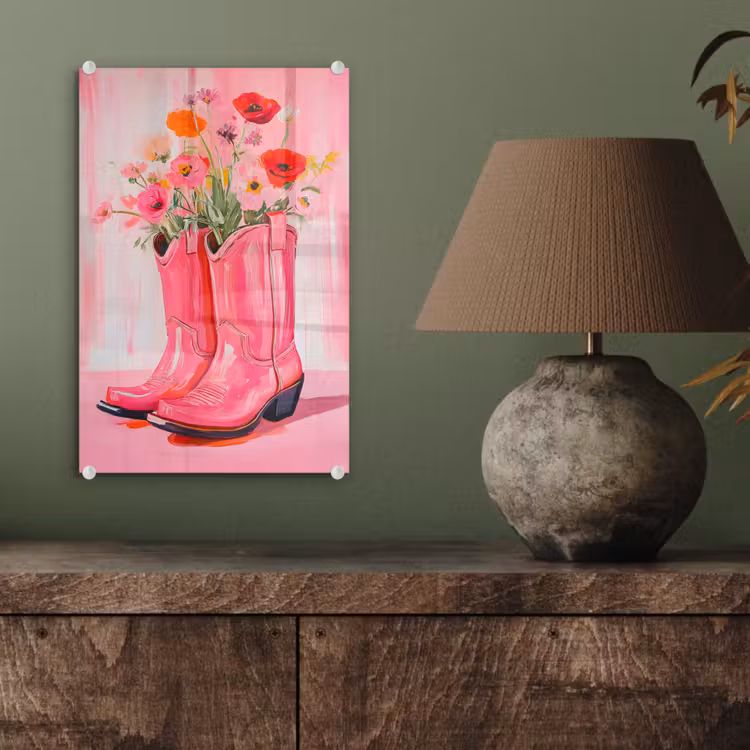 Glas schilderij - Roze - Bloemen - Cowboy — 4
