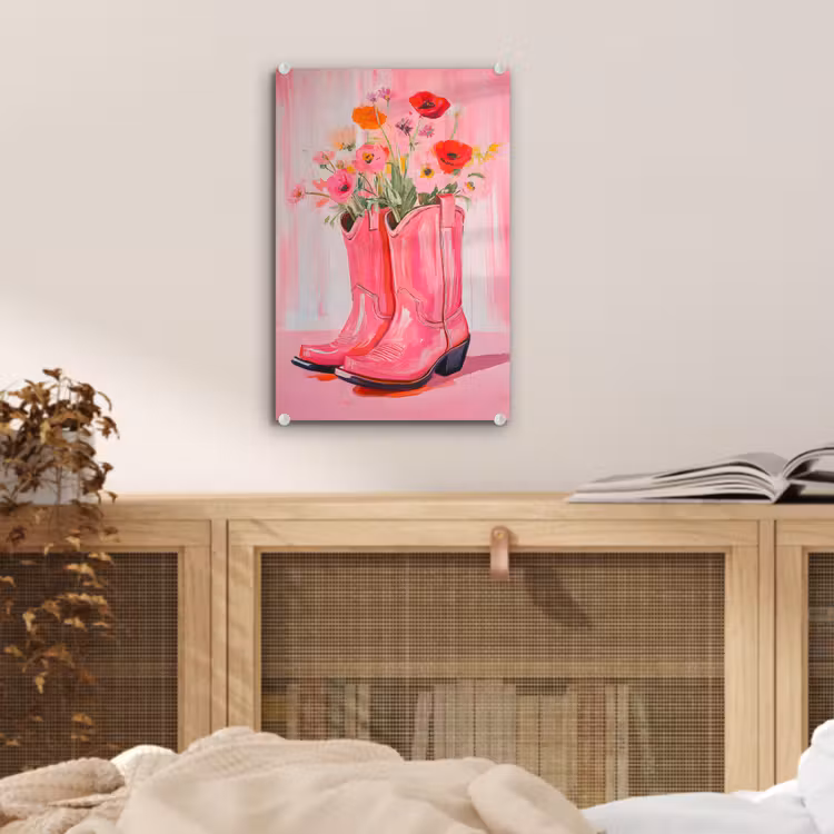 Glas schilderij - Roze - Bloemen - Cowboy — 5