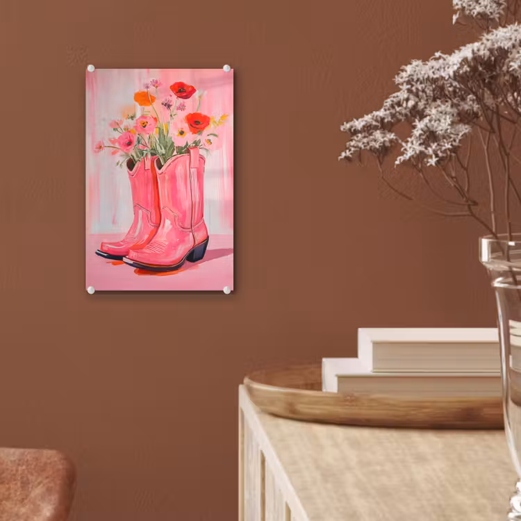 Glas schilderij - Roze - Bloemen - Cowboy — 6