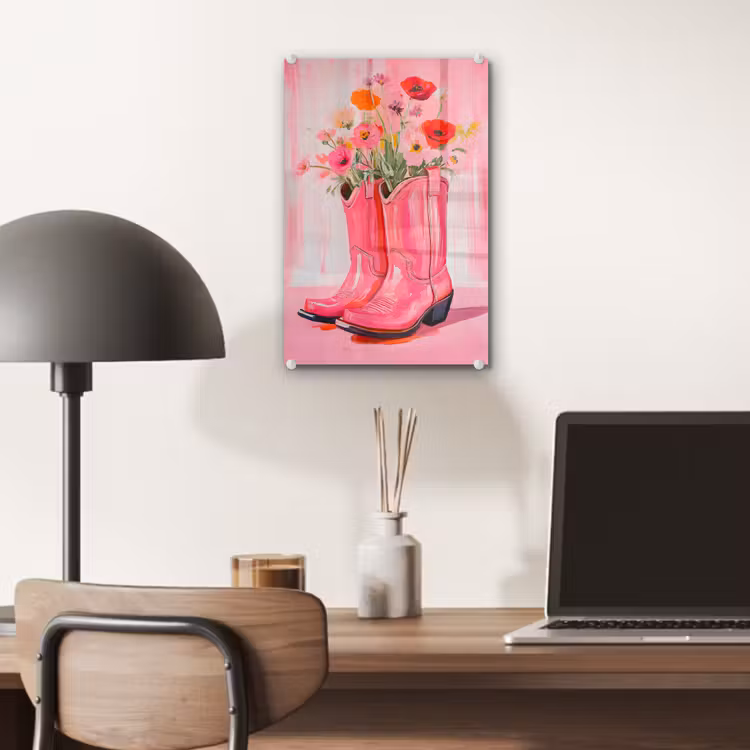 Glas schilderij - Roze - Bloemen - Cowboy — 7