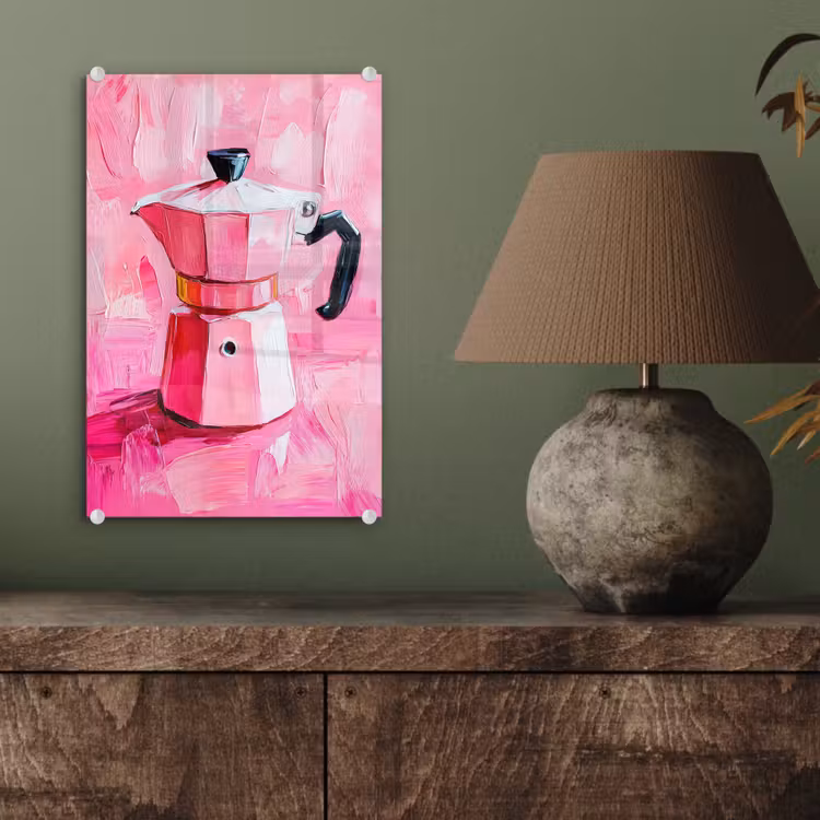 Glas schilderij - Roze - Verf - Coffee — 4