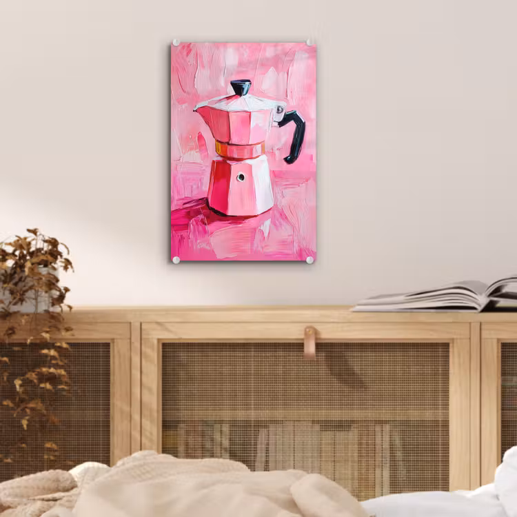 Glas schilderij - Roze - Verf - Coffee — 5