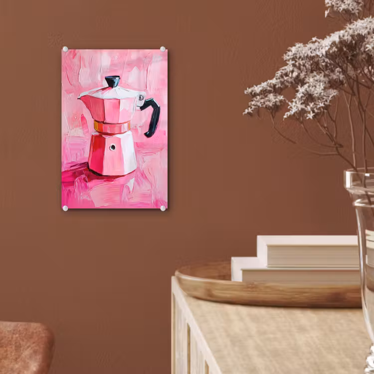 Glas schilderij - Roze - Verf - Coffee — 6