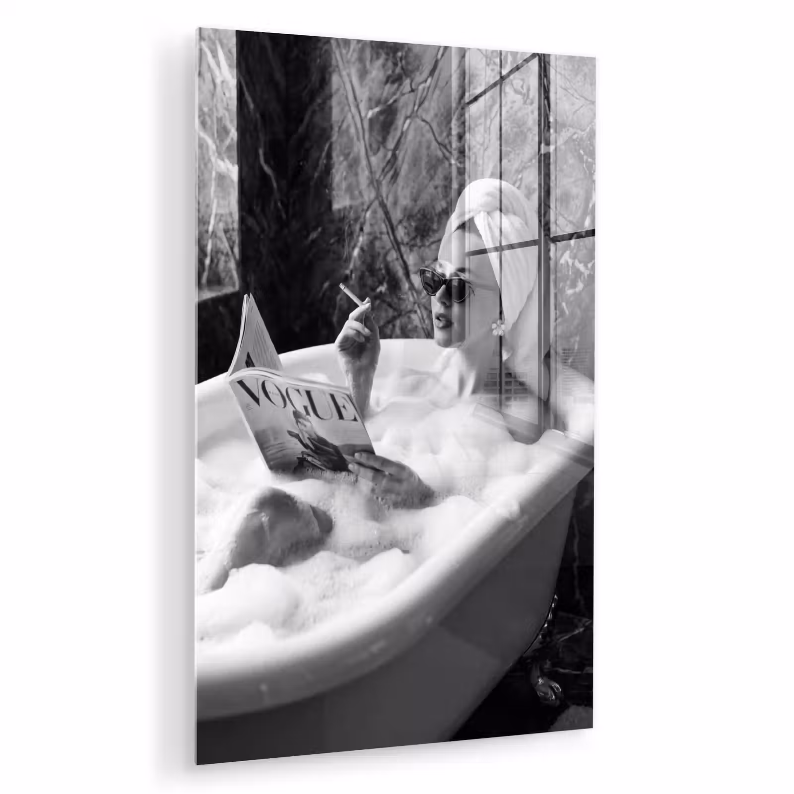 Glas schilderij - Relaxt - Bad - Zwart - Wit — 1