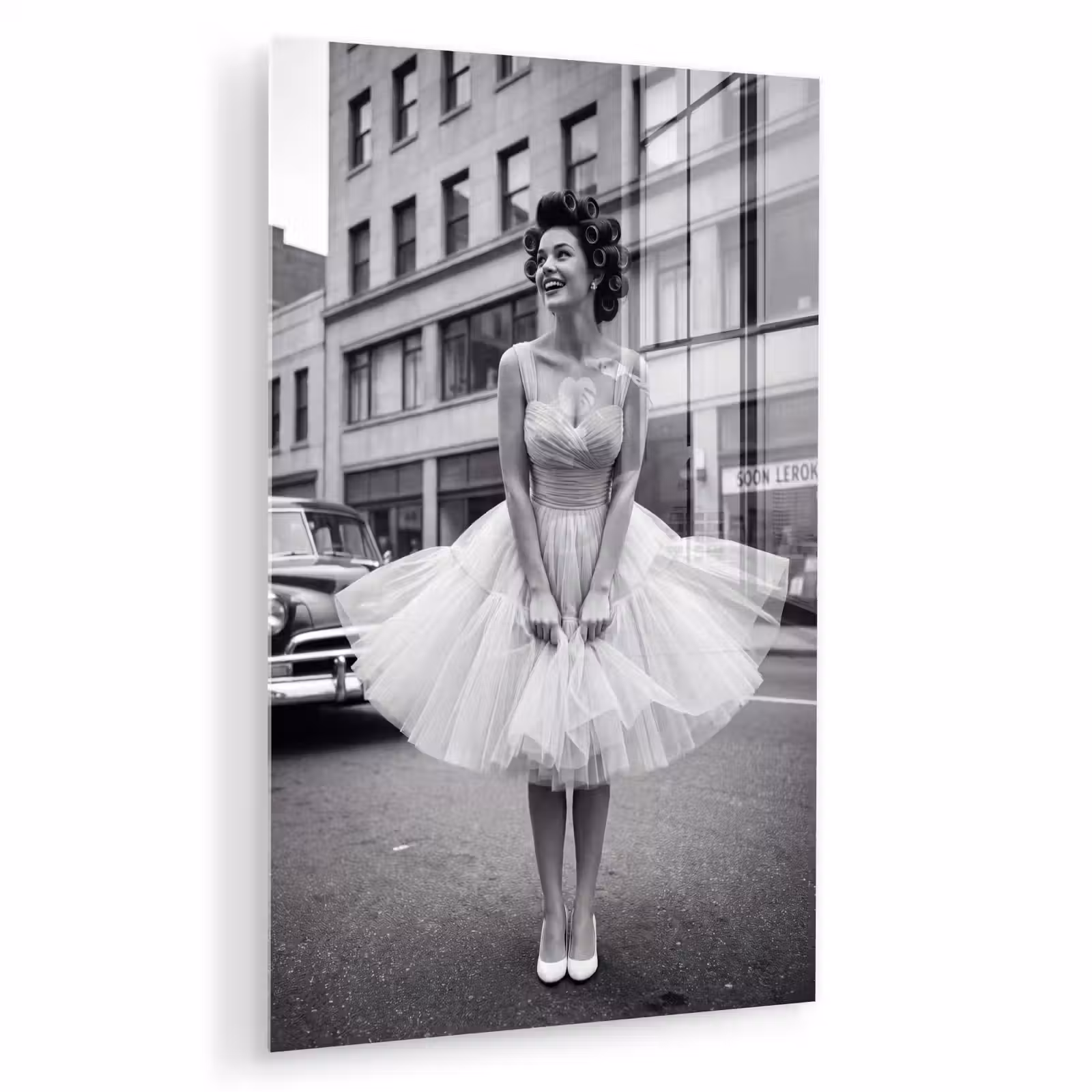 Glas schilderij - Retro - Vrouw - Zwart - Wit — 1