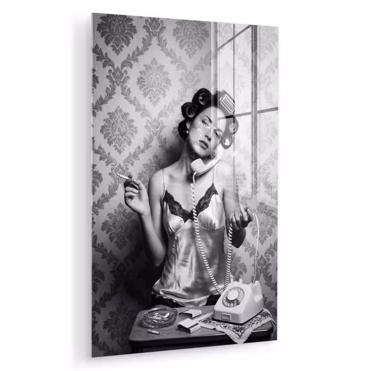 Glas schilderij - Chic - Vrouw - Zwart - Wit — 1