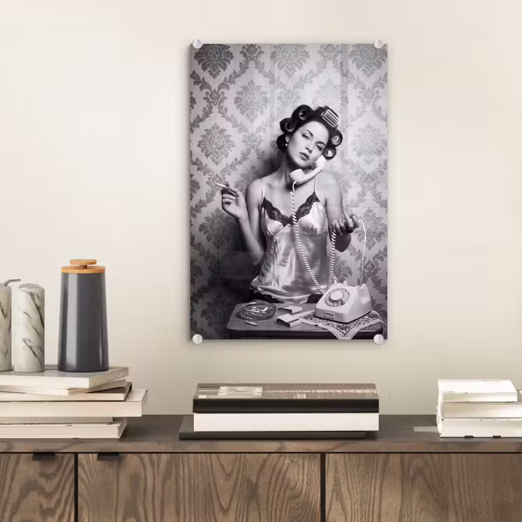 Glas schilderij - Chic - Vrouw - Zwart - Wit — 2